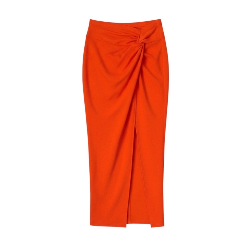 MICAS Orange Ribbed Twist Front High Slit Midi Skirt Small NWT Vacation Summer